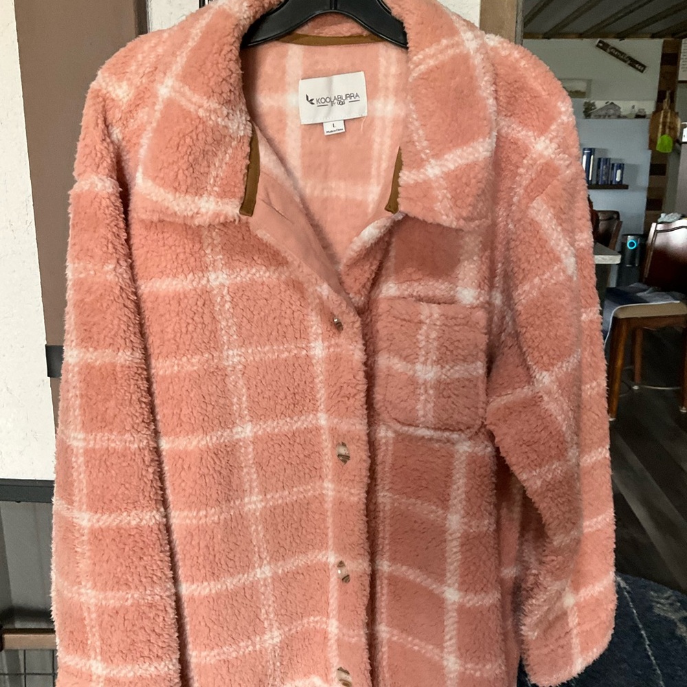 Koolaburra Pink Plaid Teddy Sherpa Jacket